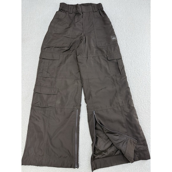 Alo High Waist Ski Moto Cargo Pant Brown Wide Leg XS Women $198 - Picture 4 of 15